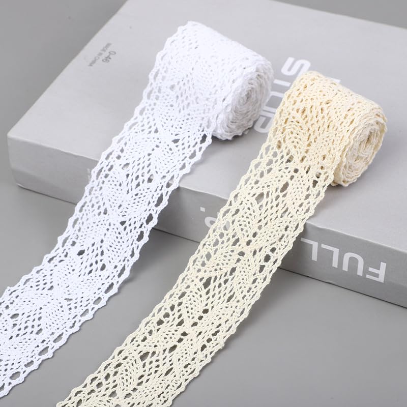 10 Yards 1.5inch Lace Ribbon Crochet Cotton Lace Trim Vintage Lace Trim for Sewing Dollies Clothes Wedding Crafts Supply (White A) - color: White A