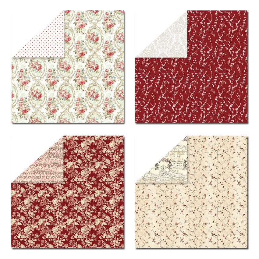 12x12 Scrapbook Paper & Scrapbooking Supplies, Vintage Red Double-Sided Patterned Cardstock Pad, Decorative Craft Sheets for Junk Journal & Photo Album, 24 Sheets - color: Vintage Red