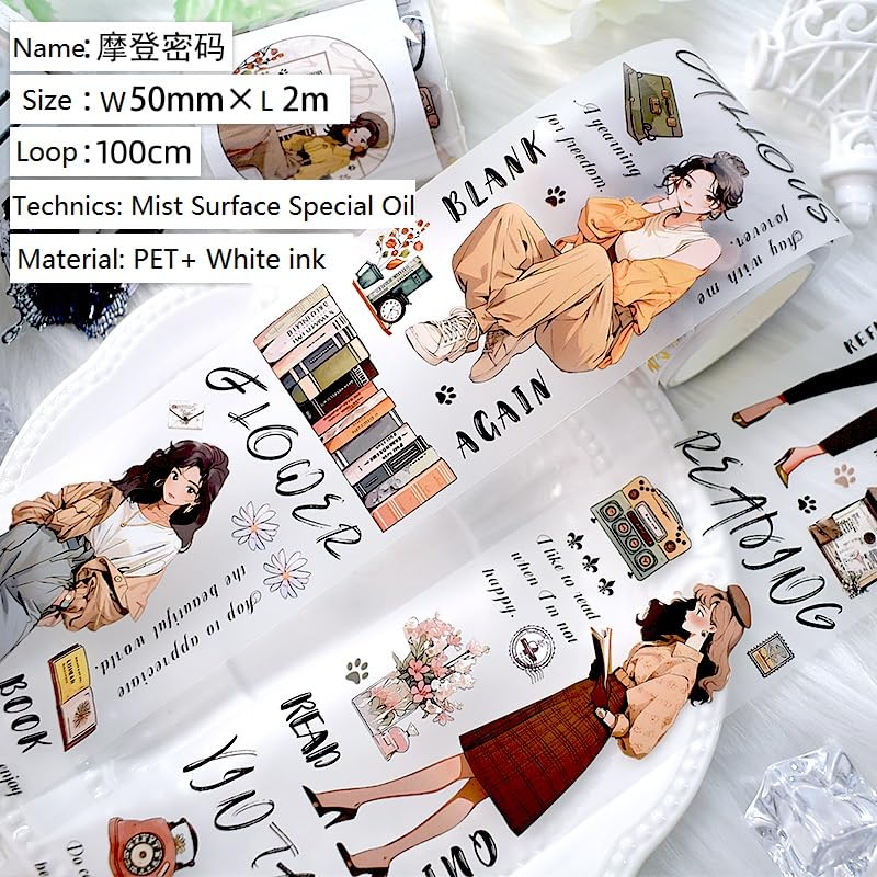 New Popular PET Tape Modern Girls Collage Glossy Washi Tape for Decoration Small Fresh Flower Materials (90721) - color: 90721