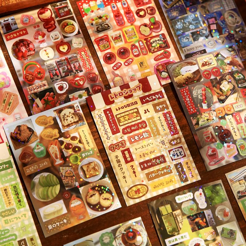 Kawaii Japanese Sticker Book 2-Pack, Cute Showa Snack & Dessert Vintage Aesthetic Stickers for Journaling, Scrapbooking, Planner & DIY Handcraft Projects - color: Yellow-green