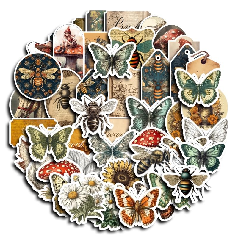 100 Pcs Vintage Insects Botany Forest Theme Vinyl Stickers - style: Butterfly-1