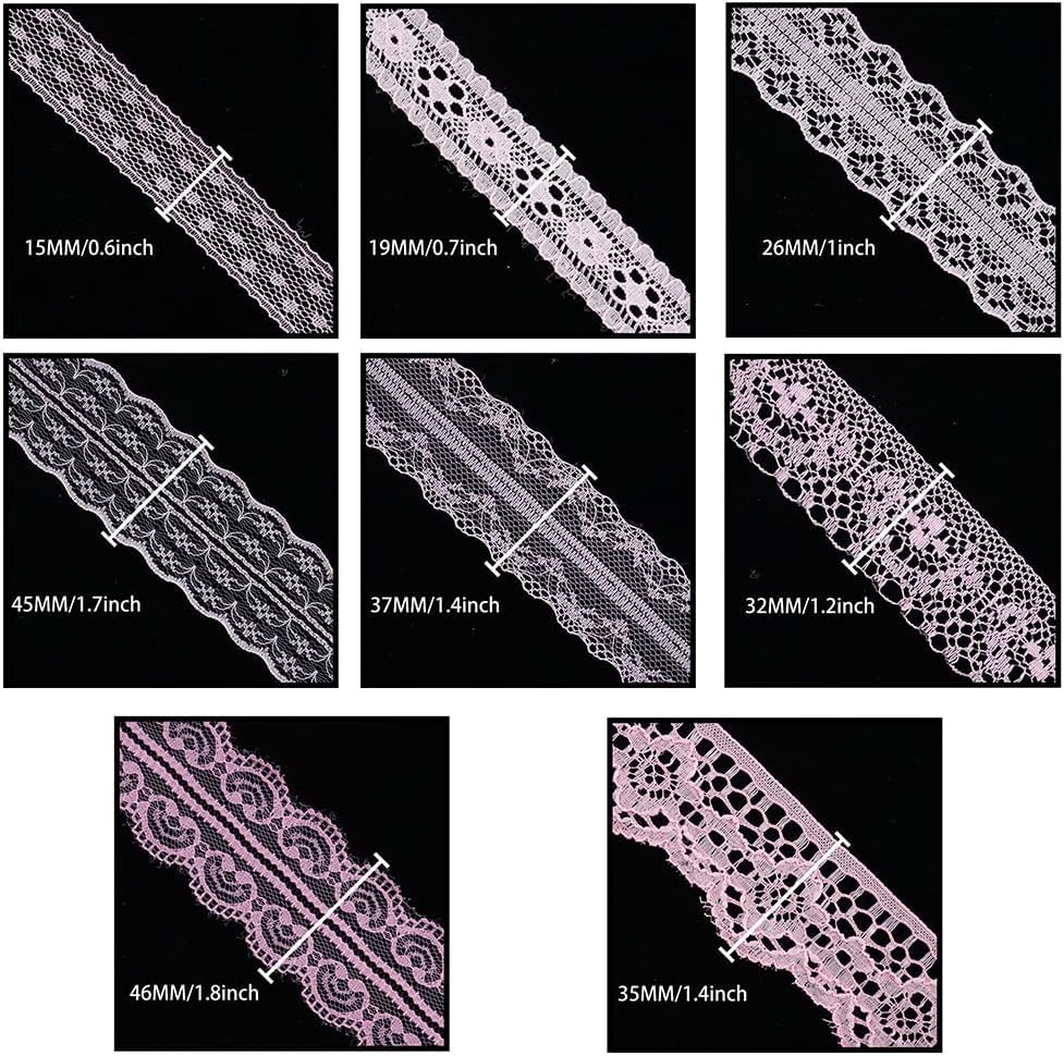 80 Yards Baby Pink Lace Trim Ribbon,8 Rolls Crochet Sewing Assorted Patterns Vintage Floral Lace Ribbons for Sewing DIY,Gift Wrap,Scrapbooking, Bridal Shower Wedding Decor, 10 Yards Each Roll - color: Baby Pink