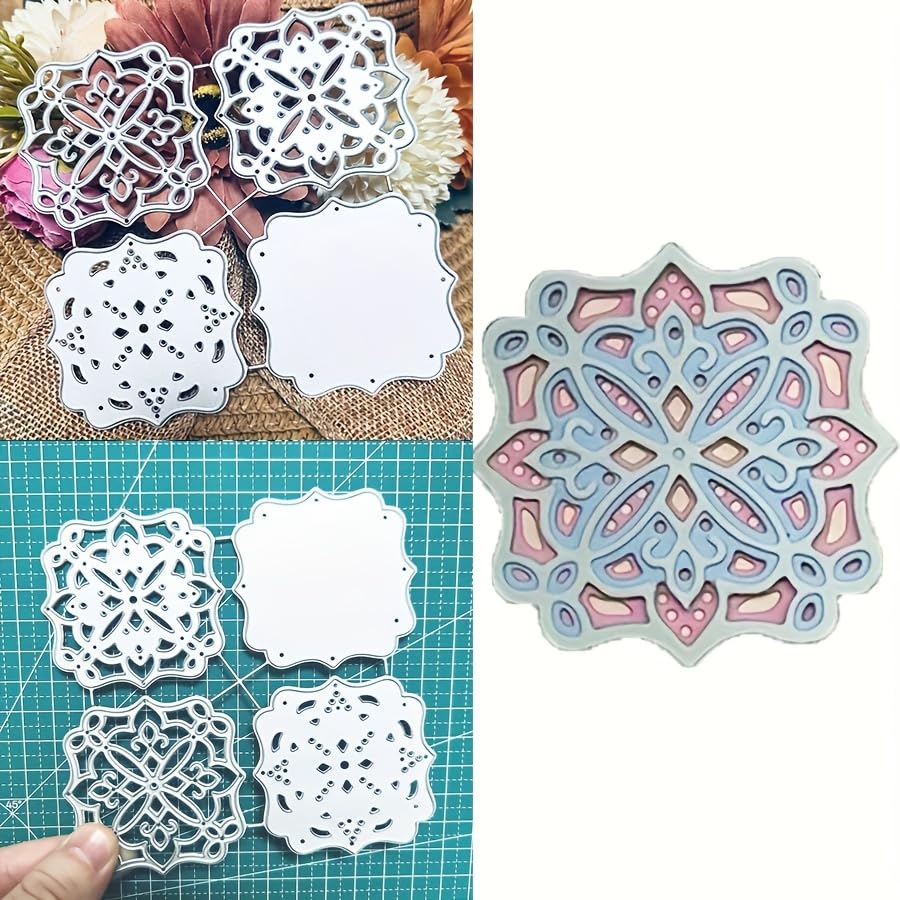 Lace Layered Frame Dies Cuts for Card Making, Irregular Pattern Cutting Dies, Metal Die Cutting Mold, Scrapbooking Dies, DIY Etched Embossing Stencil for Craft - color: Silver-4layers