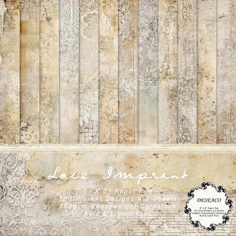 24 Sheets Vintage Lace Scrapbooking Paper Pad 6x6, Neutral Aged Background Craft Paper for Adult Journaling, Card Making, Collage & DIY Scrapbook Projects - color: 6x6 Vintage Lace