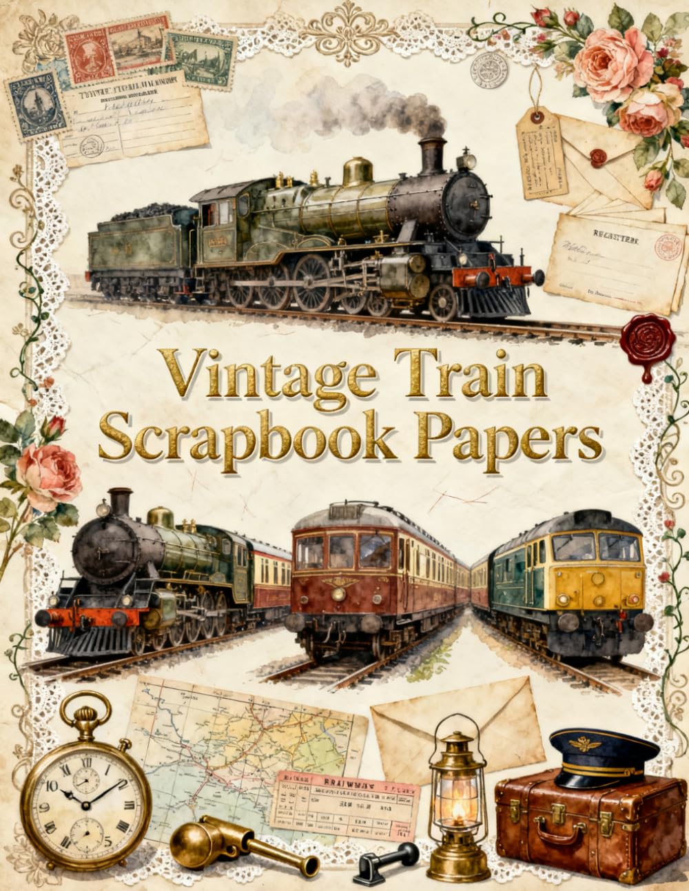 Vintage Train Scrapbook Papers: Railway Tickets, Antique Maps, Travel Ephemera, Station Memories & Vintage Journeys