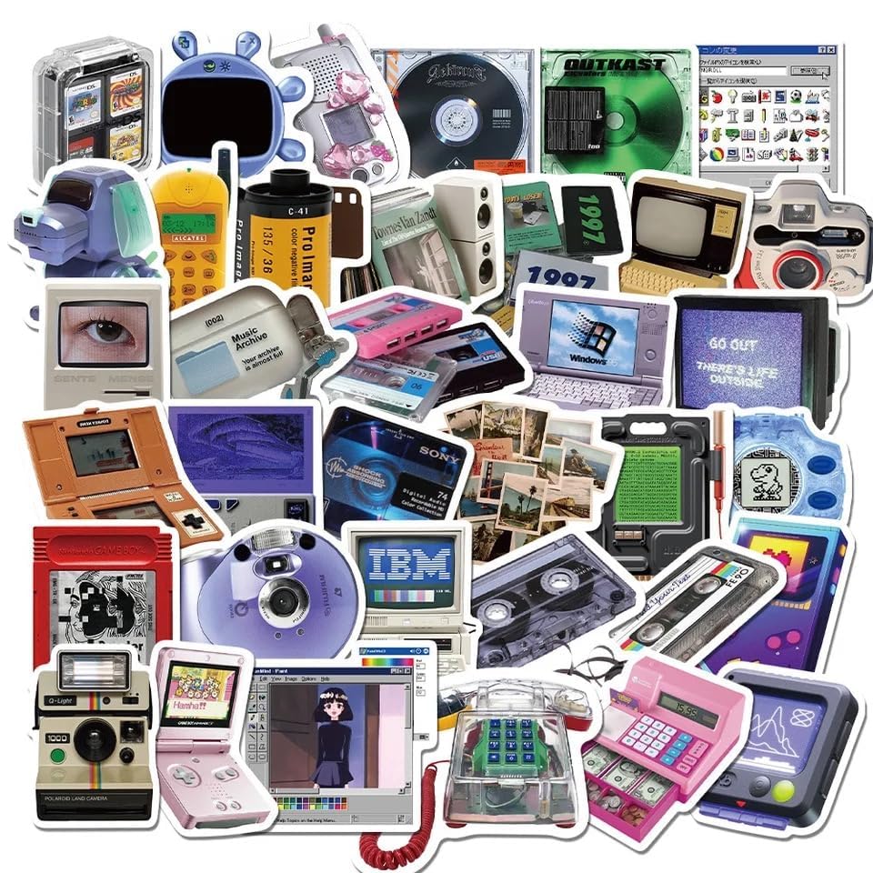 FRANKdesigns 50-Piece Retro Technology Sticker Pack Nostalgic Delight