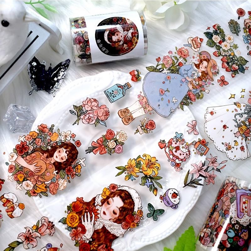 New Popular PET Tape Modern Girls Collage Glossy Washi Tape for Decoration Small Fresh Flower Materials (90725) - color: 90725