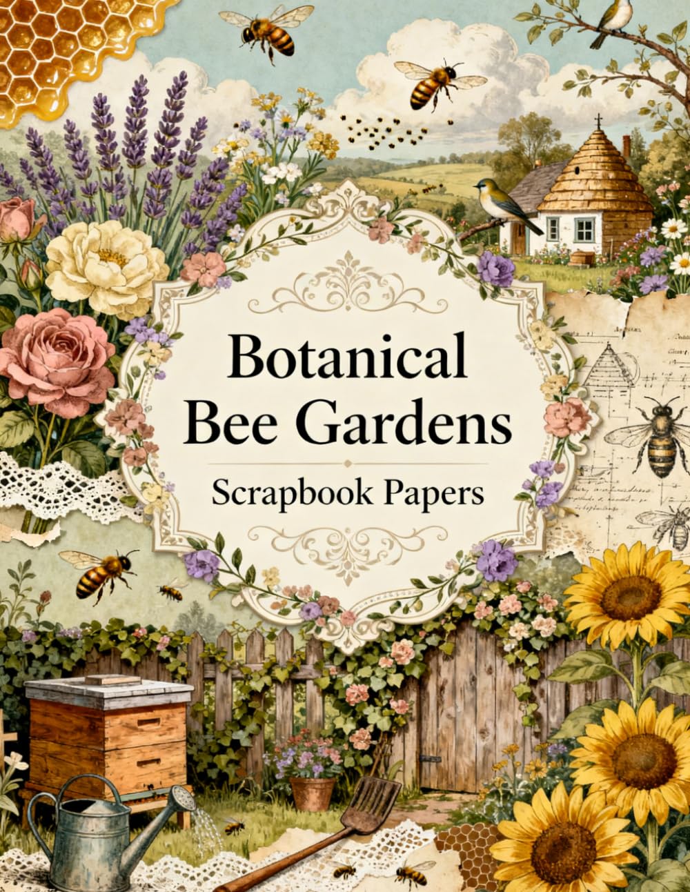 Botanical Bee Gardens Scrapbook Papers: A Carefully Designed 8.5 × 11 Scrapbook Papers with Over 200 Craft Elements on 35 Pages of Stunning Patterns, Cutouts & Creative Designs