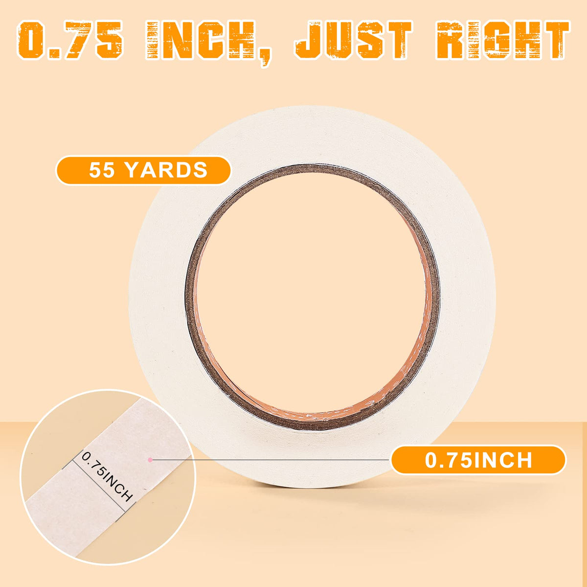 Masking Tape Bulk 10 Packs 0.75 Inch for General Purpose White Beige 55 Yds - size: 0.75 Inch x 55 Yards x 10 Rolls