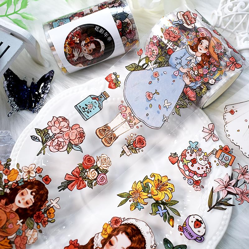 New Popular PET Tape Modern Girls Collage Glossy Washi Tape for Decoration Small Fresh Flower Materials (90725) - color: 90725