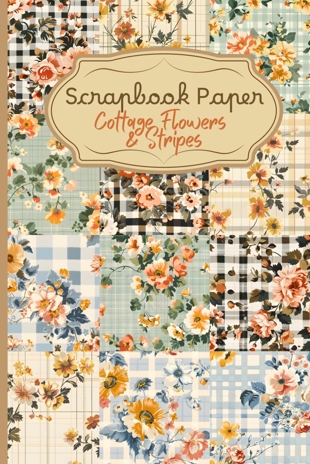 Cottage-Inspired Vintage Floral Scrapbook Paper Pack: 12 Double-Sided A5 Retro Flower Prints with Striped Backgrounds | Printed Junk Journal & Ephemera Papers