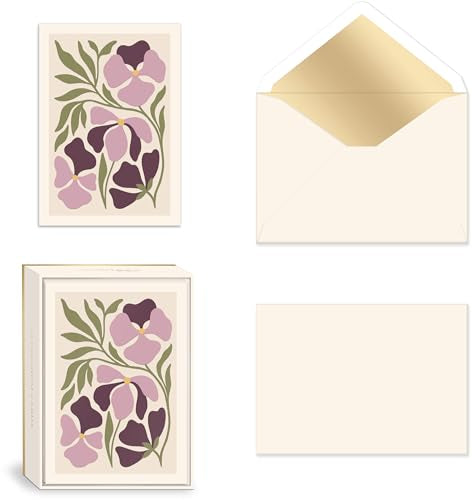 Lady Jayne All Occasion Blank Boxed Note Cards, with Gold-Foil Lined Envelopes and Embossed Details – 5” x 3.5” each, Set of 12 Cards – Flower Market Pansy (80912) - color: Pansy